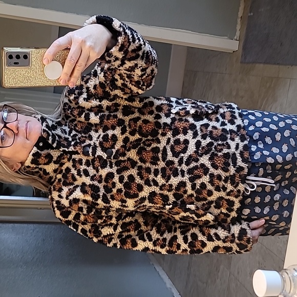 STUNNING J CREW VINTAGE SNAP COLLAR FLEECE SHERPA leopard print polartecPULLOVER - Picture 9 of 11